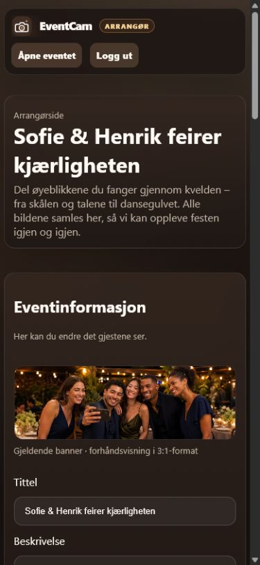 Skärmbild av kundens EventCam Event Admin-panel