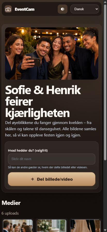 Skærmbillede af EventCam gæstesiden på mobil