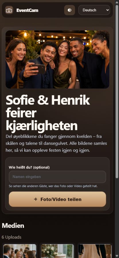 Screenshot der EventCam-Gästeseite auf dem Handy