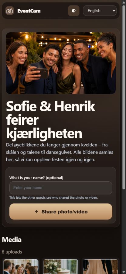 Screenshot of the EventCam guest page on mobile